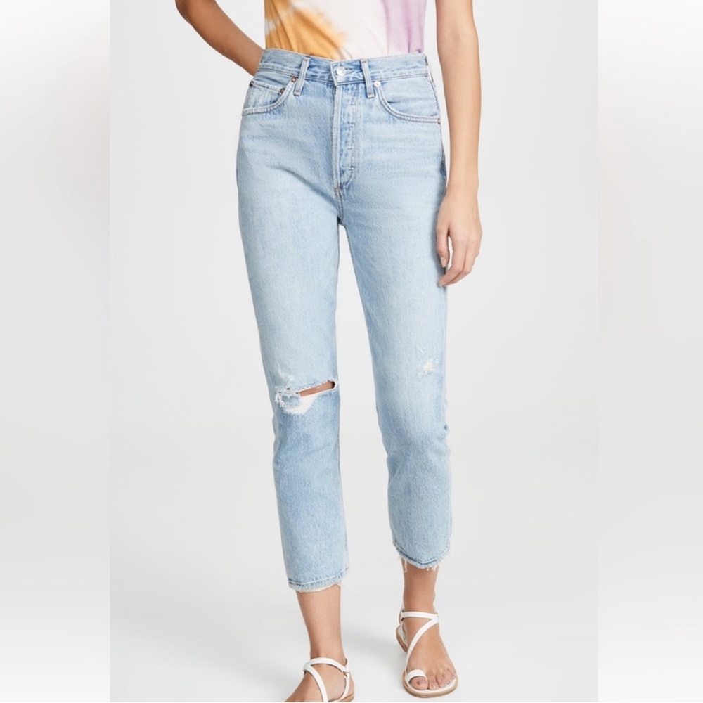 AGOLDE Riley Crop Jeans Size 24 | Distressed High Waisted Button Fly Jeans